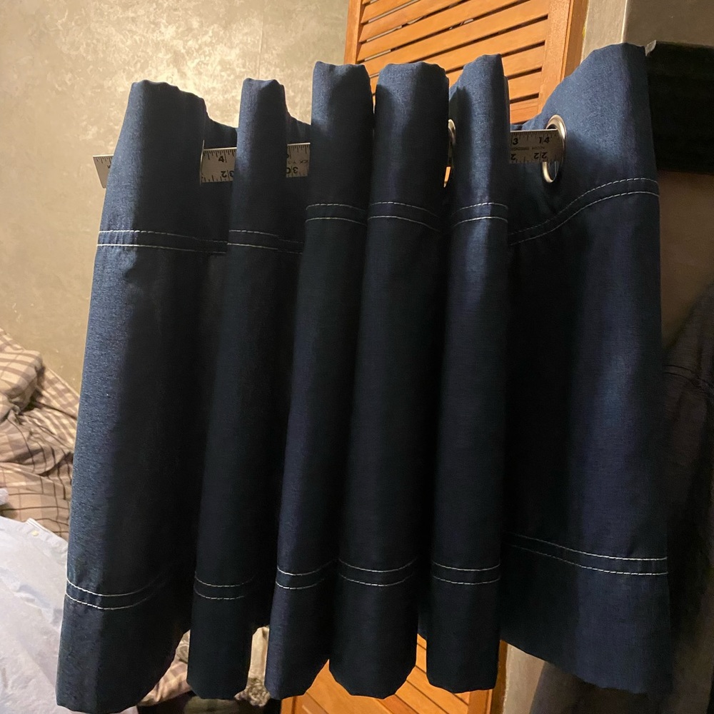 4 Blue Denim Look Valences  17”L x 32”W each with Grommets